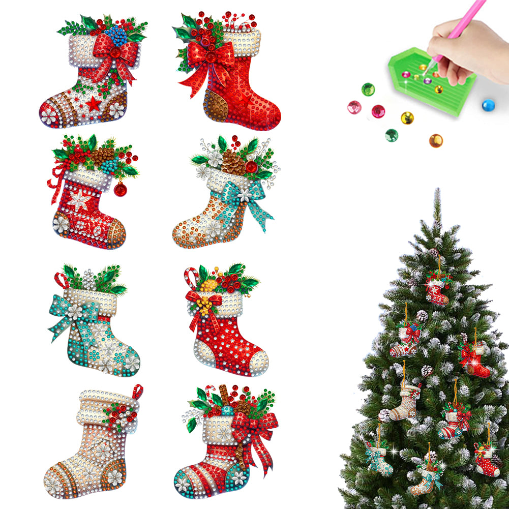 8Pcs Acrylic Special Shaped Christmas Theme Diamond Painting Hanging Decorations