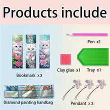 Load image into Gallery viewer, 3Pcs Special Shaped Cat Flower Diamond Painting Bookmark Making Kit Decoration
