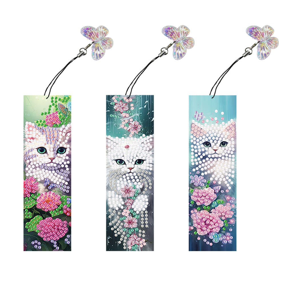 3Pcs Special Shaped Cat Flower Diamond Painting Bookmark Making Kit Decoration