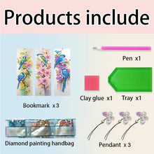 Load image into Gallery viewer, 3Pcs Special Shaped Bird Flower Diamond Painting Bookmark Making Kit Decoration
