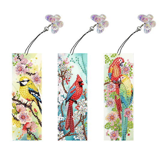 3Pcs Special Shaped Bird Flower Diamond Painting Bookmark Making Kit Decoration