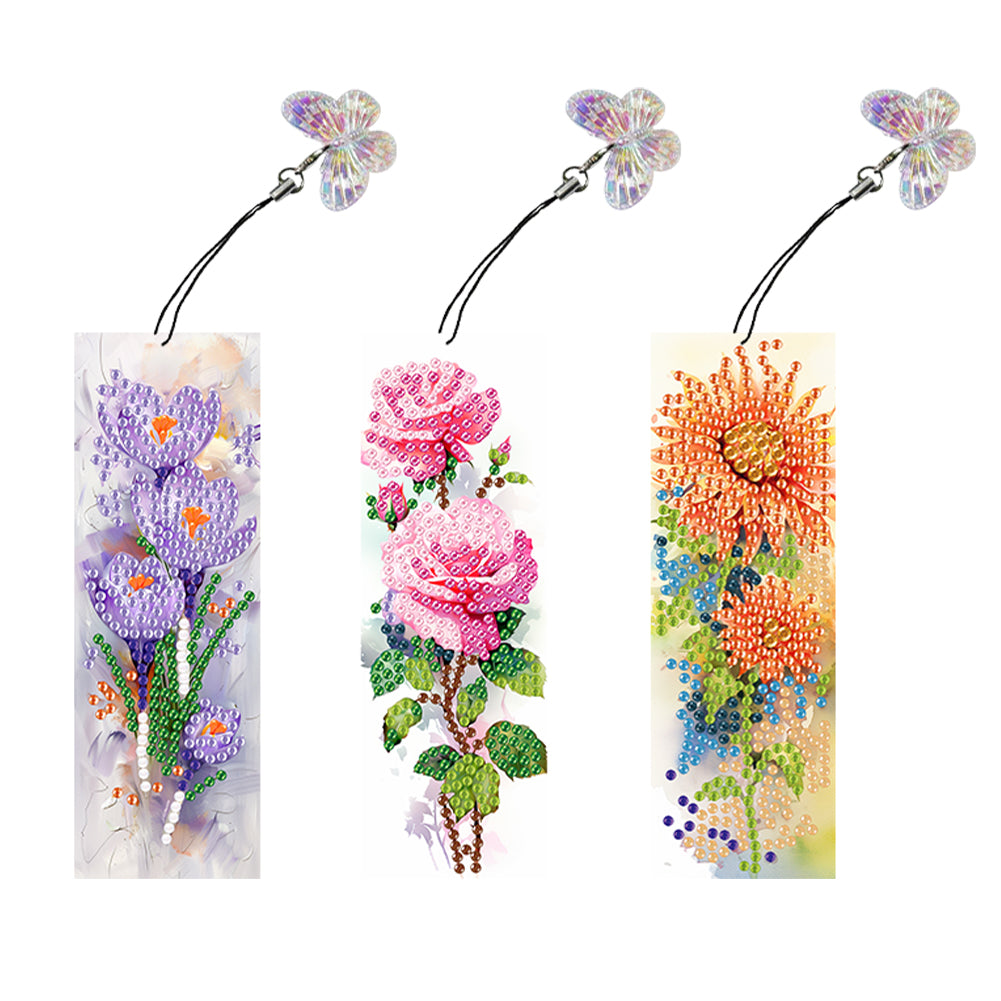 3Pcs Special Shaped Flower DIY Diamond Painting Bookmark Making Kit Decoration