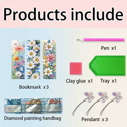 3Pcs Special Shaped Flower DIY Diamond Painting Bookmark Making Kit Decoration