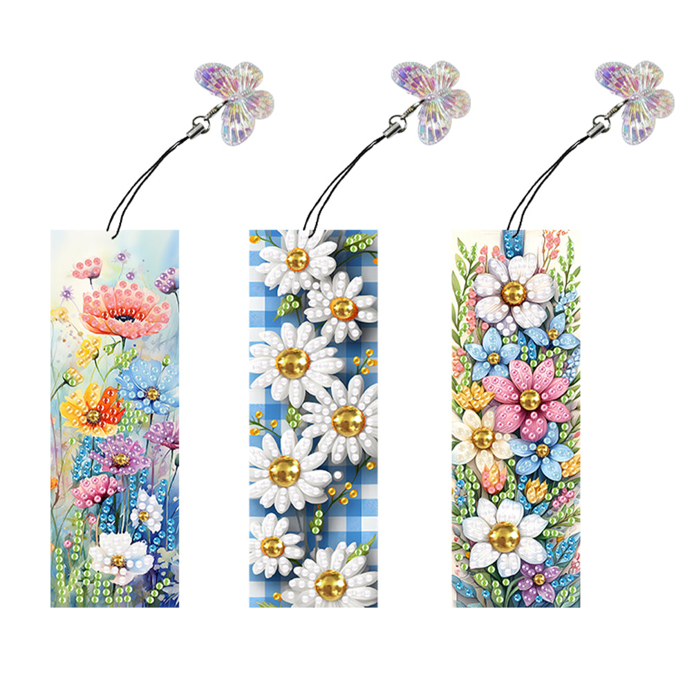 3Pcs Special Shaped Flower DIY Diamond Painting Bookmark Making Kit Decoration
