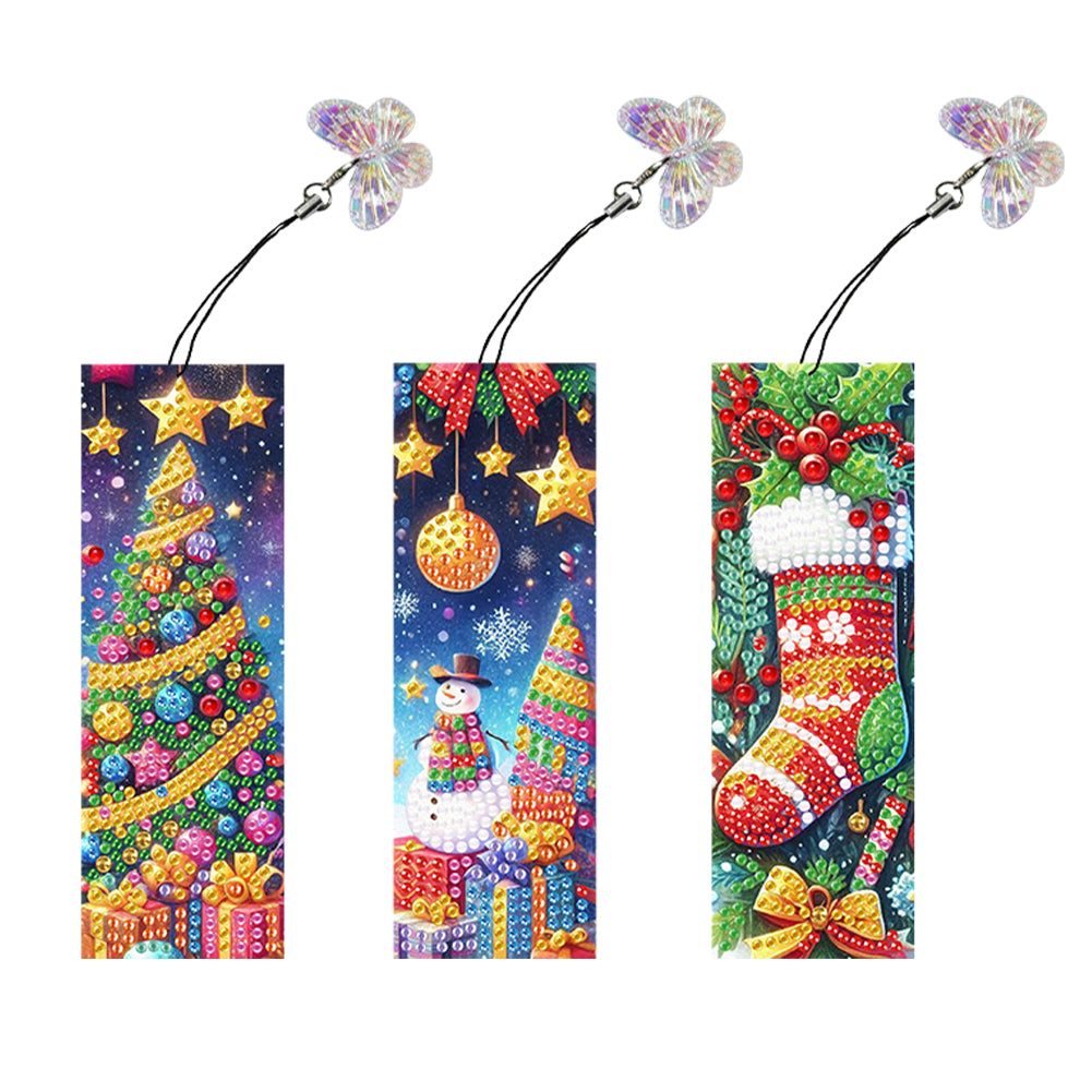 3Pcs Special Shaped Merry Christmas Diamond Painting Bookmark Making Kit Decor