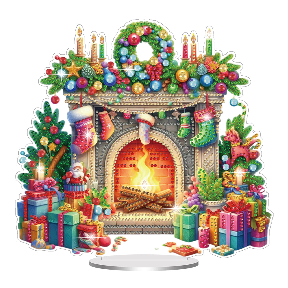 Acrylic Special Shaped Christmas Fireplace Diamond Painting Desktop Decorations