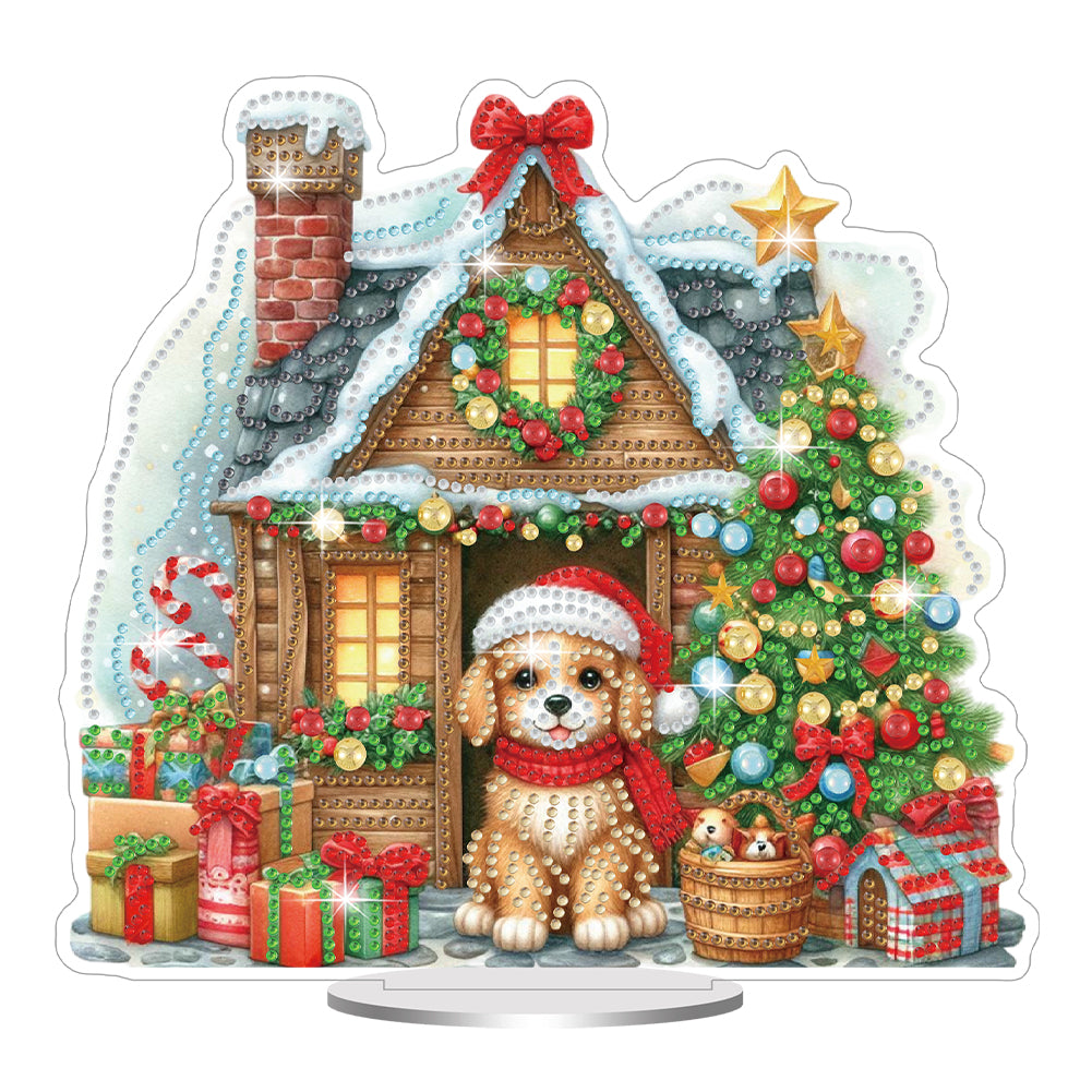 Acrylic Special Shaped Christmas Dog House Diamond Painting Desktop Decorations