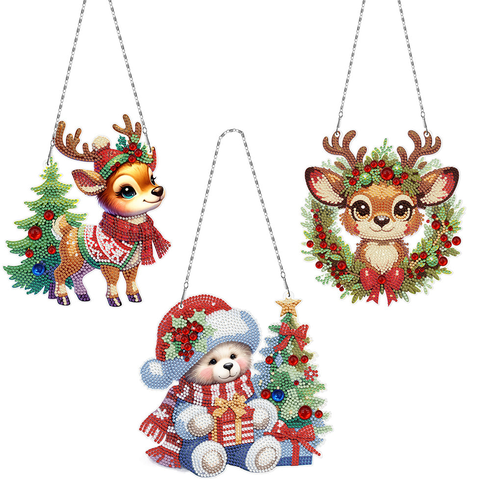 3Pcs Acrylic Christmas Gnome 5D DIY Diamond Painting Dots Pendant for Art Crafts