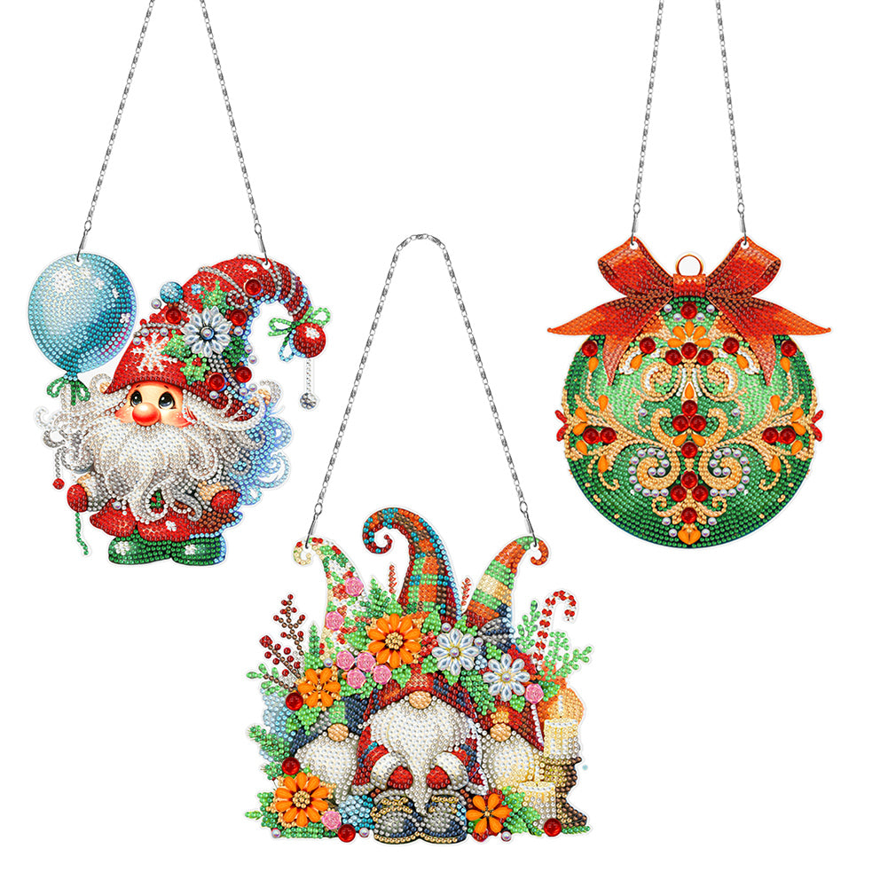 3Pcs Acrylic Christmas Gnome 5D DIY Diamond Painting Dots Pendant for Art Crafts