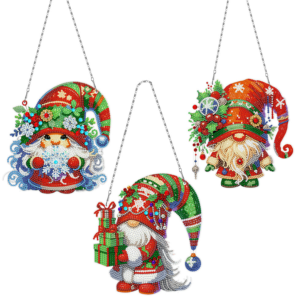 3Pcs Acrylic Christmas Gnome 5D DIY Diamond Painting Dots Pendant for Art Crafts