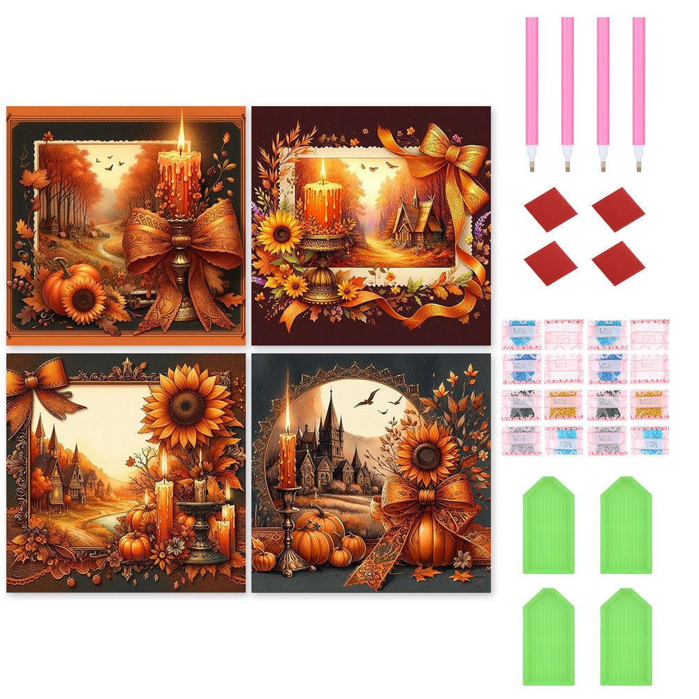 4pcs Round Diamond Painting Set - Autumn candles (40*40CM)