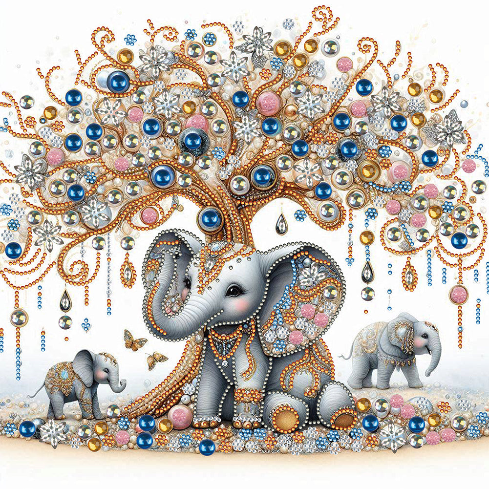 Diamond Painting - Partial Special Shaped - Elephant under the tree (40*40CM)