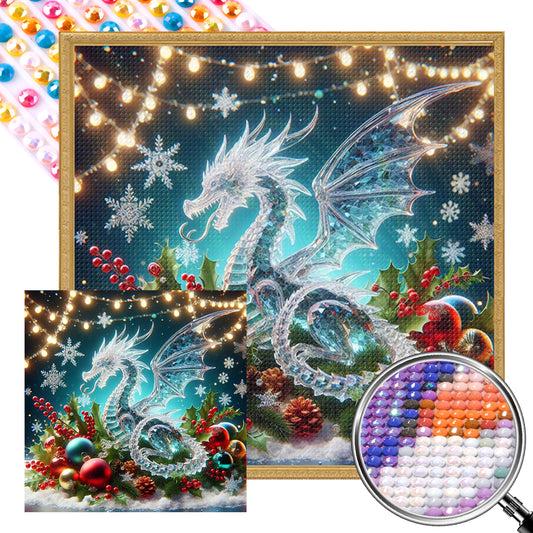 AB Diamond Painting - Full Round - Christmas ice crystal white dragon (40*40CM)