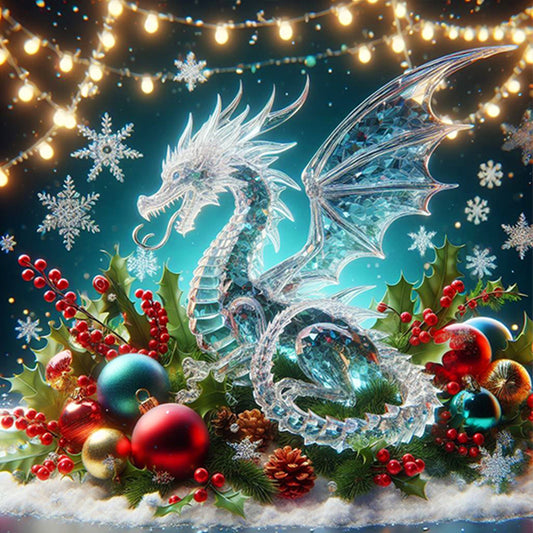AB Diamond Painting - Full Round - Christmas ice crystal white dragon (40*40CM)