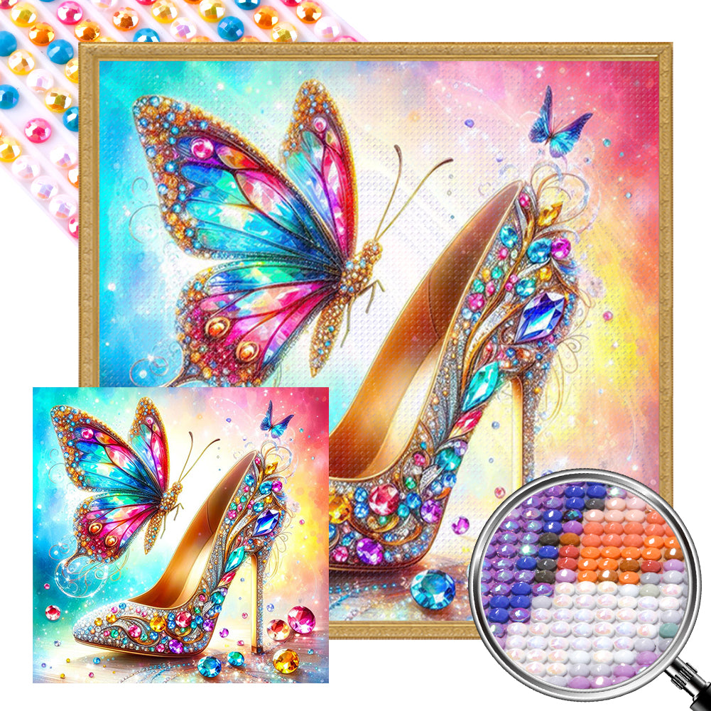 AB Diamond Painting - Full Round - Butterfly crystal leaf shoes (40*40CM)