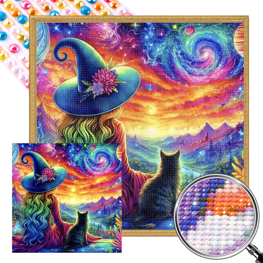 AB Diamond Painting - Full Round - Witch and black cat (40*40CM)