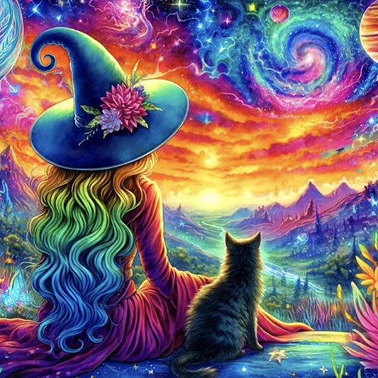 AB Diamond Painting - Full Round - Witch and black cat (40*40CM)