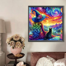 Load image into Gallery viewer, AB Diamond Painting - Full Round - Witch and black cat (40*40CM)
