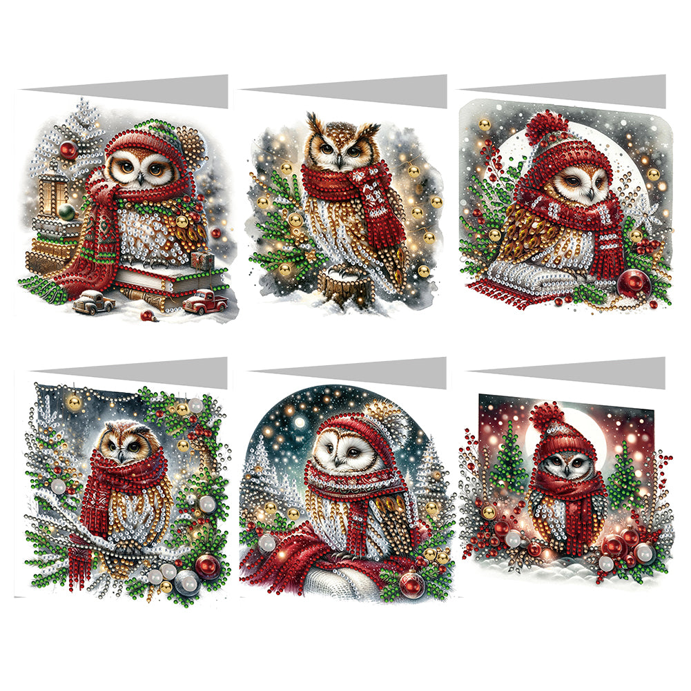 6Pcs Christmas Special Shape Owl Diamond Painting Greeting Card for Friends