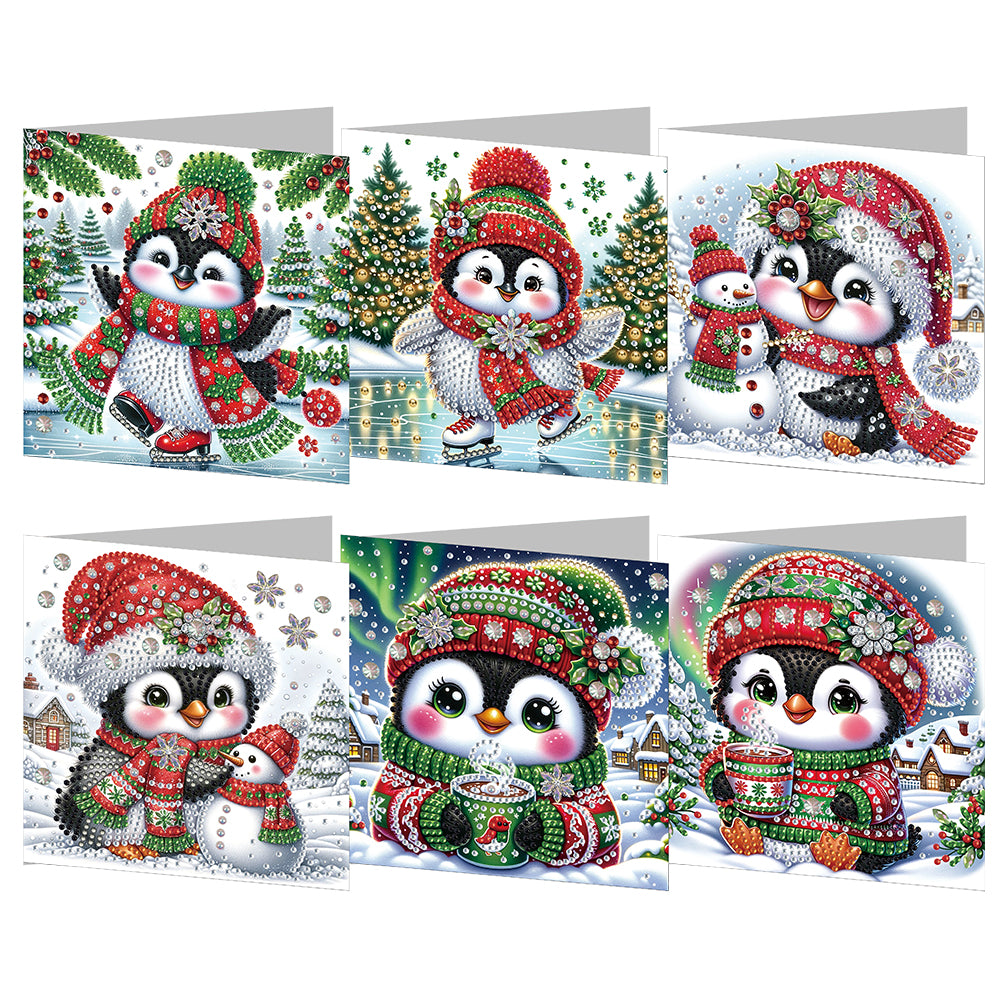 6Pcs Christmas Special Shape Penguin Diamond Painting Greeting Card for Friends