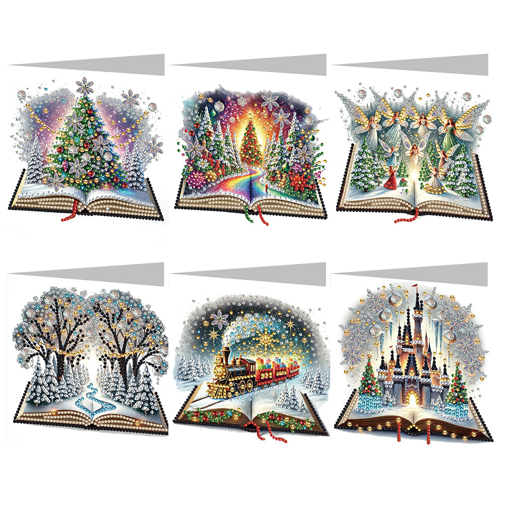 6Pcs Christmas Special Shape Christmas Book Diamond Painting Greeting Card