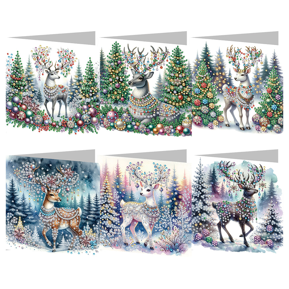 6Pcs Christmas Special Shape Elk Diamond Painting Greeting Card for Friends