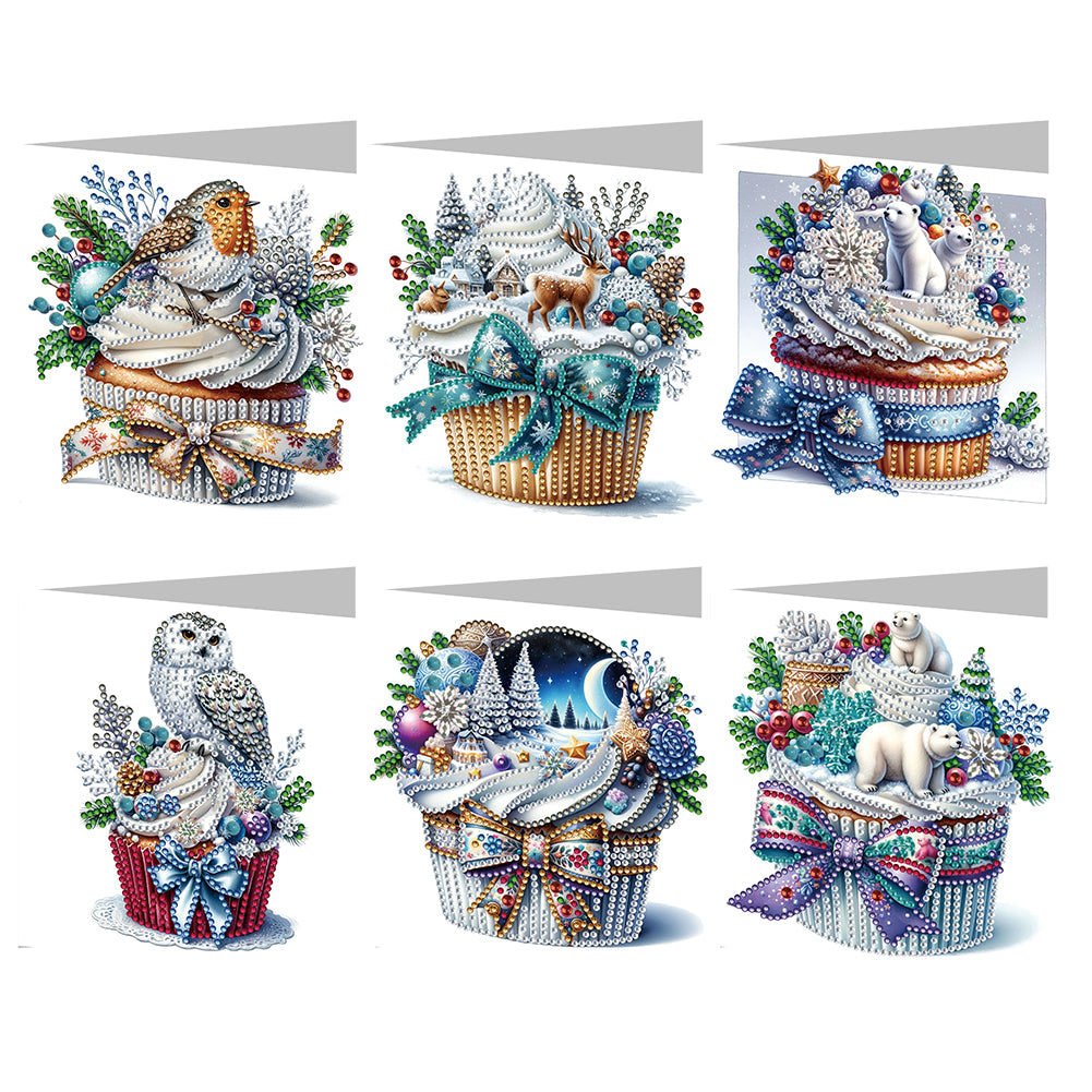 6Pcs Christmas Special Shape Dessert Diamond Painting Greeting Card for Friends