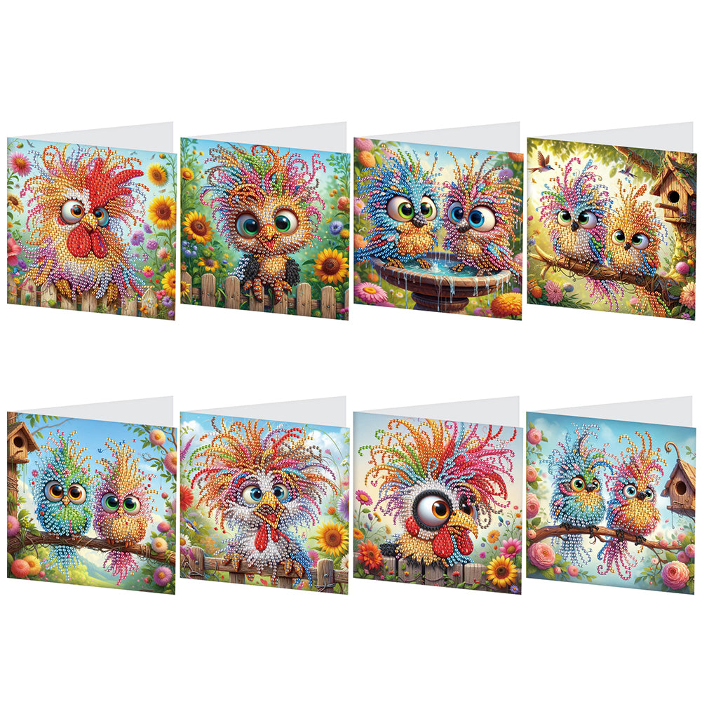 8Pcs Humorous Bird Diamond Painting Greeting Card Diamond Drawing Card for Kids