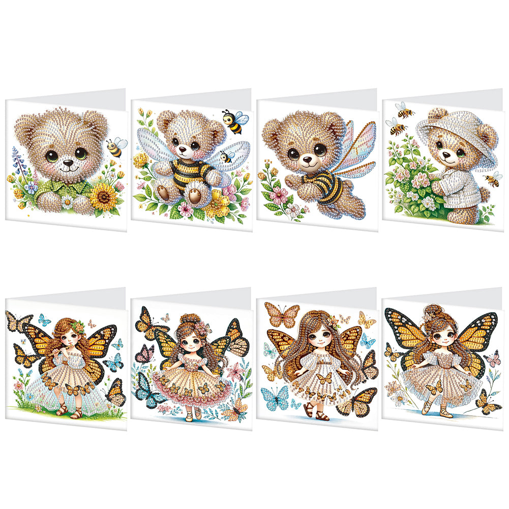 8Pcs Bear Fairy Diamond Painting Greeting Card Diamond Drawing Card for Friends