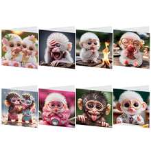 Load image into Gallery viewer, 8Pcs Funny Monkey Diamond Painting Greeting Card Diamond Drawing Card for Kids
