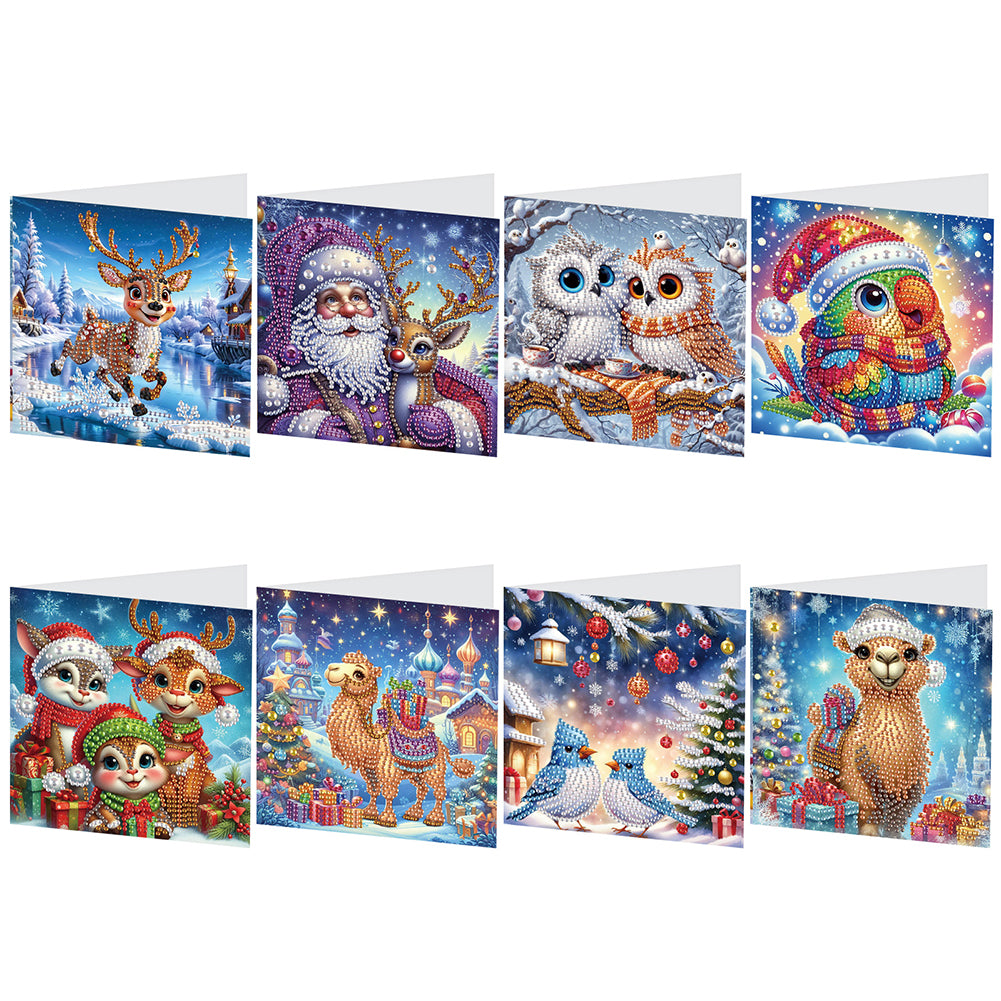 8Pcs Christmas Diamond Painting Greeting Card Diamond Drawing Card for Friends