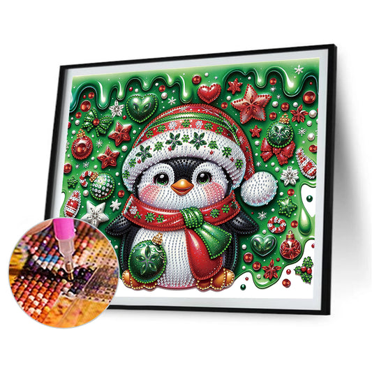 Diamond Painting - Partial Special Shaped - Christmas penguin (30*35CM)