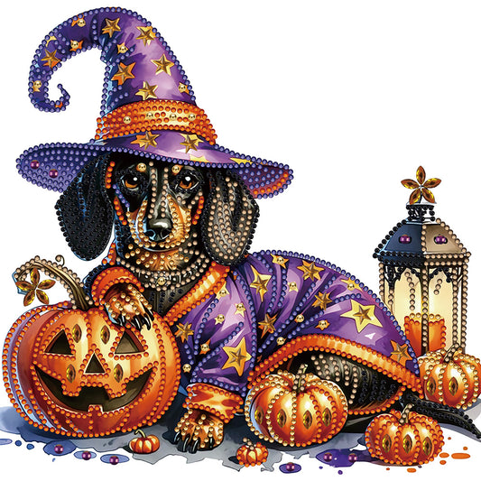 Diamond Painting - Partial Special Shaped - Halloween dachshund (30*30CM)