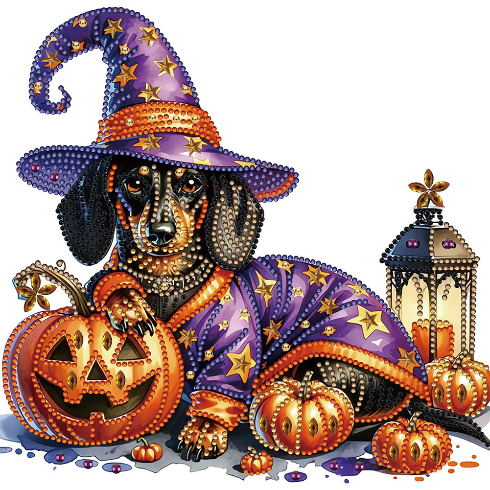 Diamond Painting - Partial Special Shaped - Halloween dachshund (30*30CM)