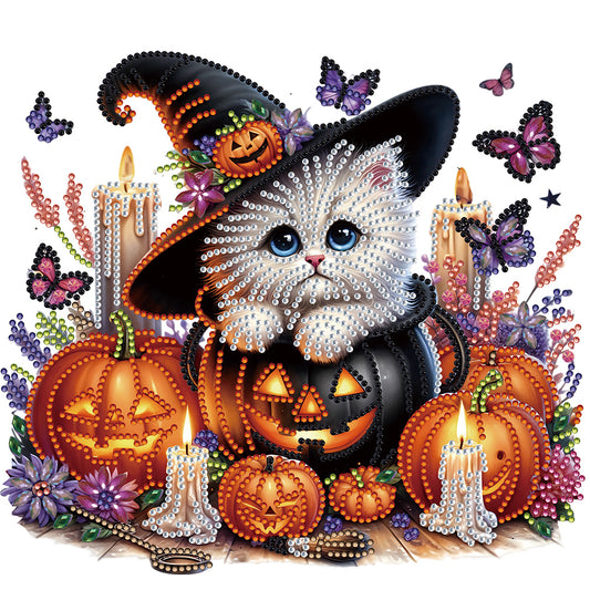 Diamond Painting - Partial Special Shaped - Halloween cat (30*30CM)