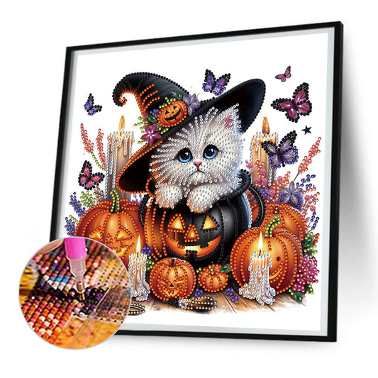 Diamond Painting - Partial Special Shaped - Halloween cat (30*30CM)