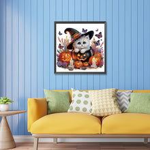 Load image into Gallery viewer, Diamond Painting - Partial Special Shaped - Halloween cat (30*30CM)
