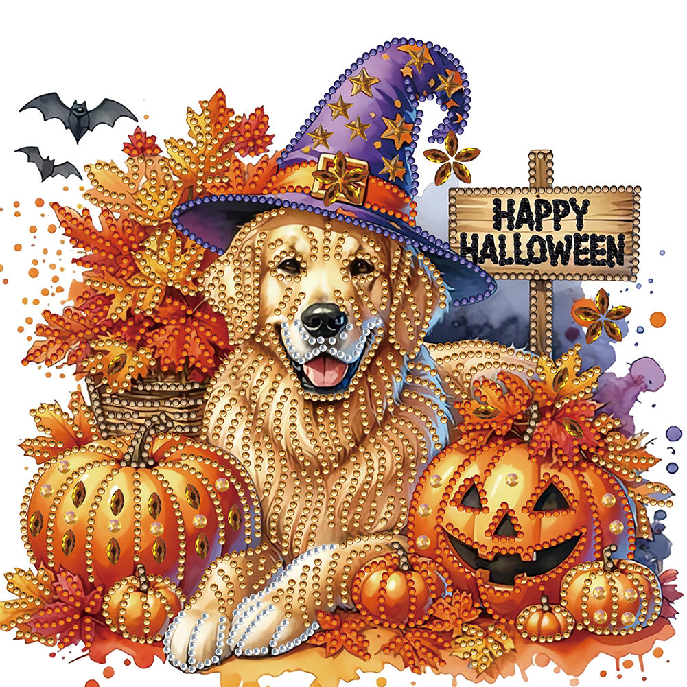 Diamond Painting - Partial Special Shaped - Halloween golden retriever (30*30CM)