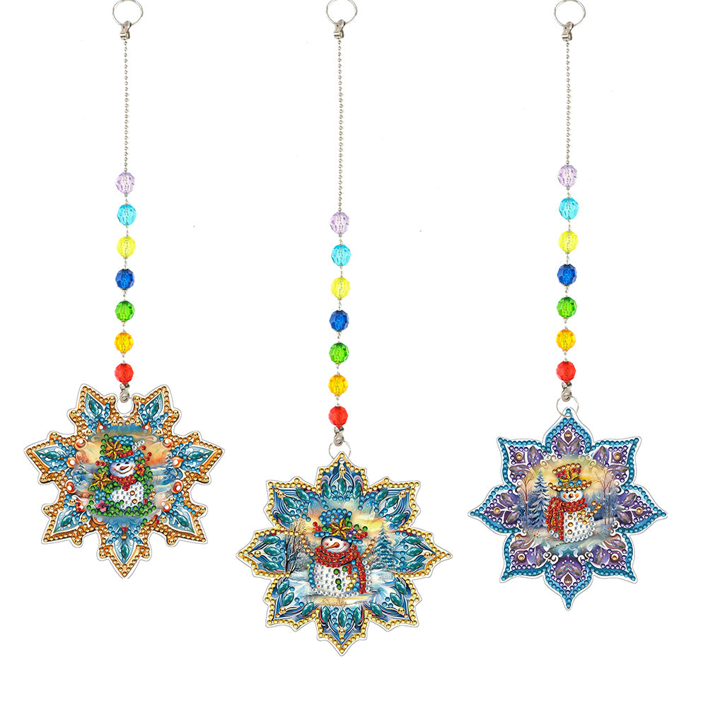 3Pcs Christmas Theme Diamond Painting Suncatcher Hanging Decor for Kid DIY Craft