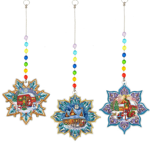 3Pcs Christmas Theme Diamond Painting Suncatcher Hanging Decor for Kid DIY Craft