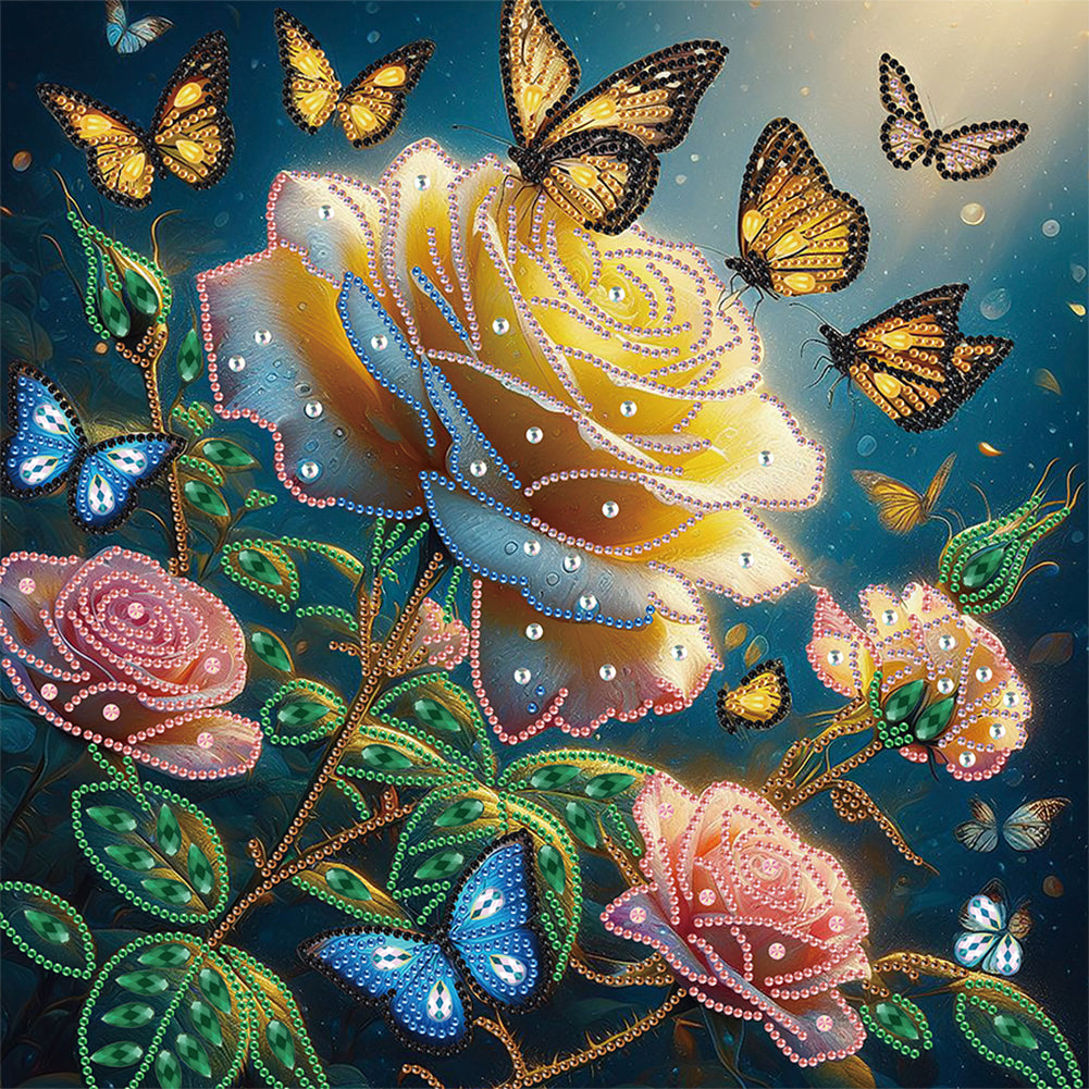 Diamond Painting - Partial Special Shaped - Dreamy flowers and butterflies (40*40CM)