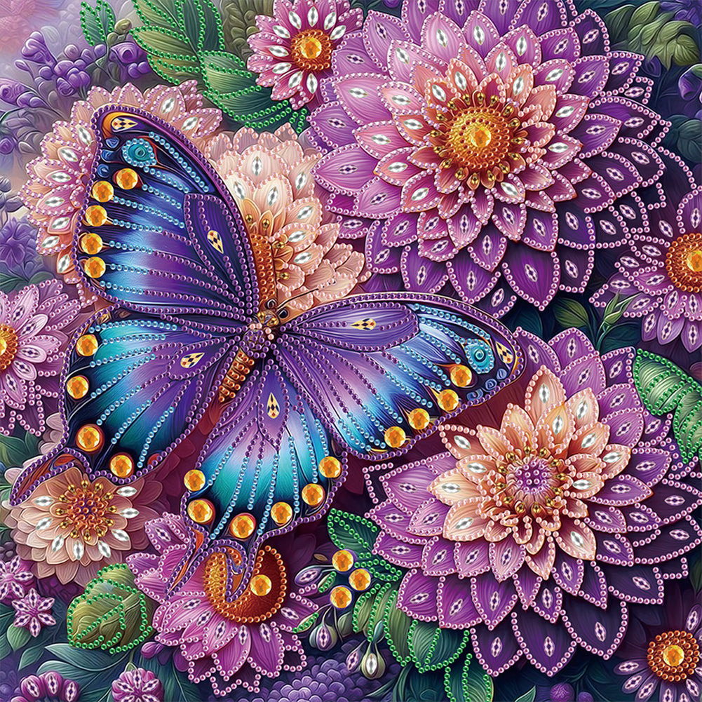 Diamond Painting - Partial Special Shaped - Dreamy flowers and butterflies (40*40CM)