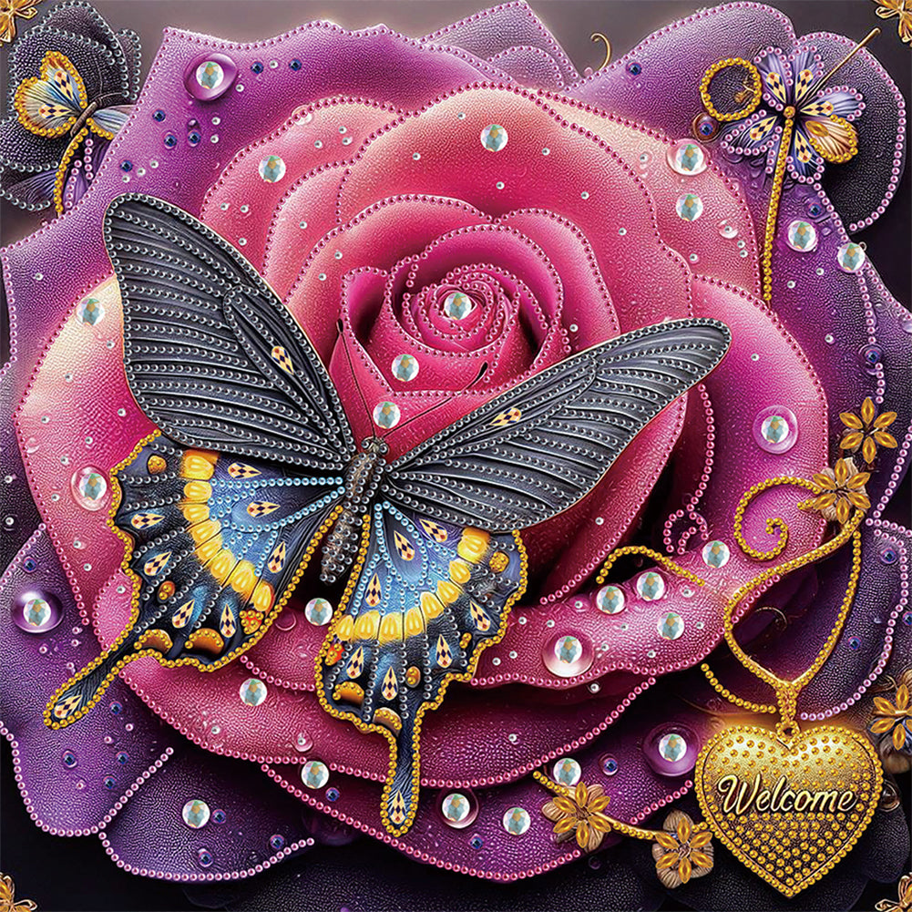 Diamond Painting - Partial Special Shaped - Dreamy flowers and butterflies (40*40CM)