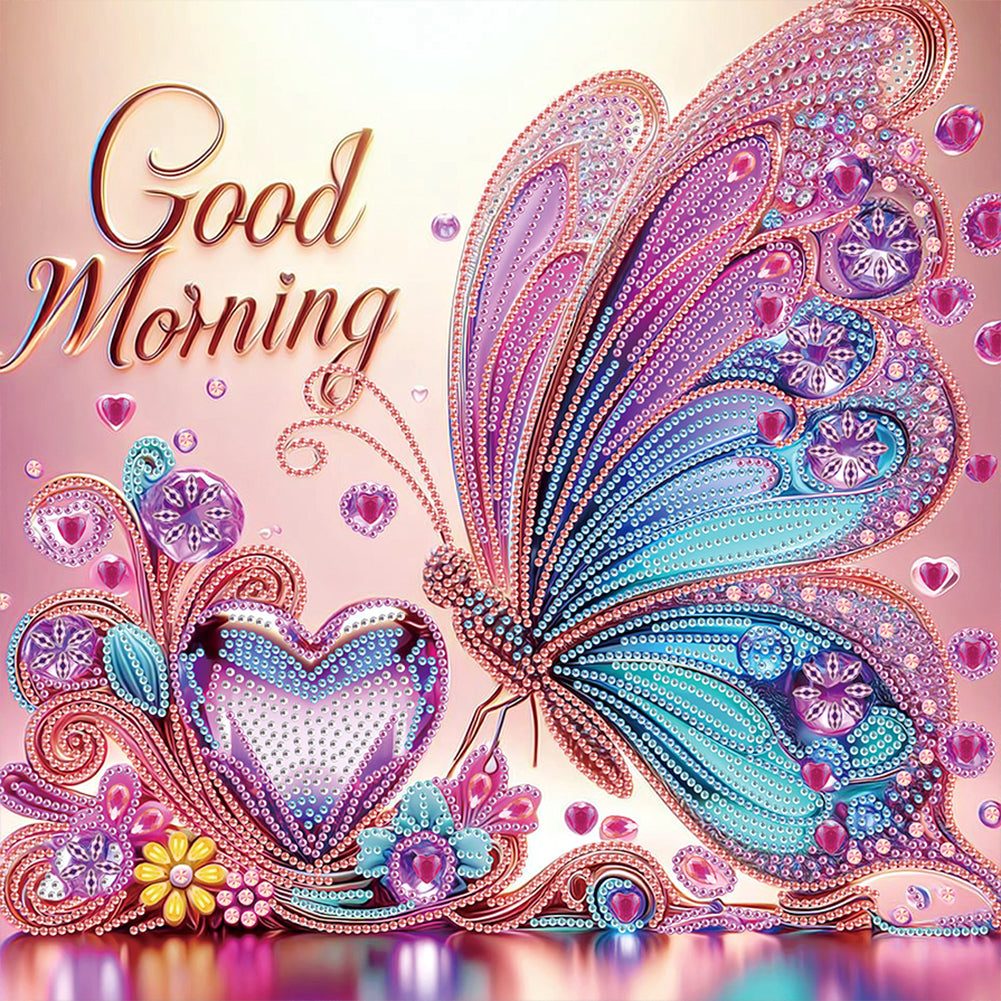 Diamond Painting - Partial Special Shaped - Good morning and good night dreamy butterflies (40*40CM)