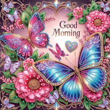 Load image into Gallery viewer, Diamond Painting - Partial Special Shaped - Good morning and good night dreamy butterflies (40*40CM)
