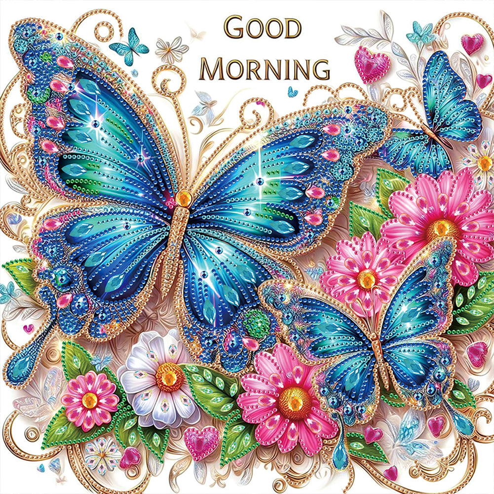 Diamond Painting - Partial Special Shaped - Good morning and good night dreamy butterflies (40*40CM)
