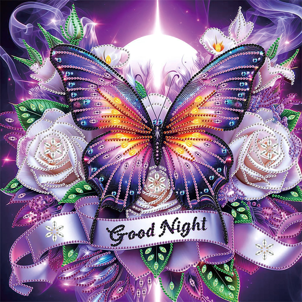 Diamond Painting - Partial Special Shaped - Good morning and good night dreamy butterflies (40*40CM)