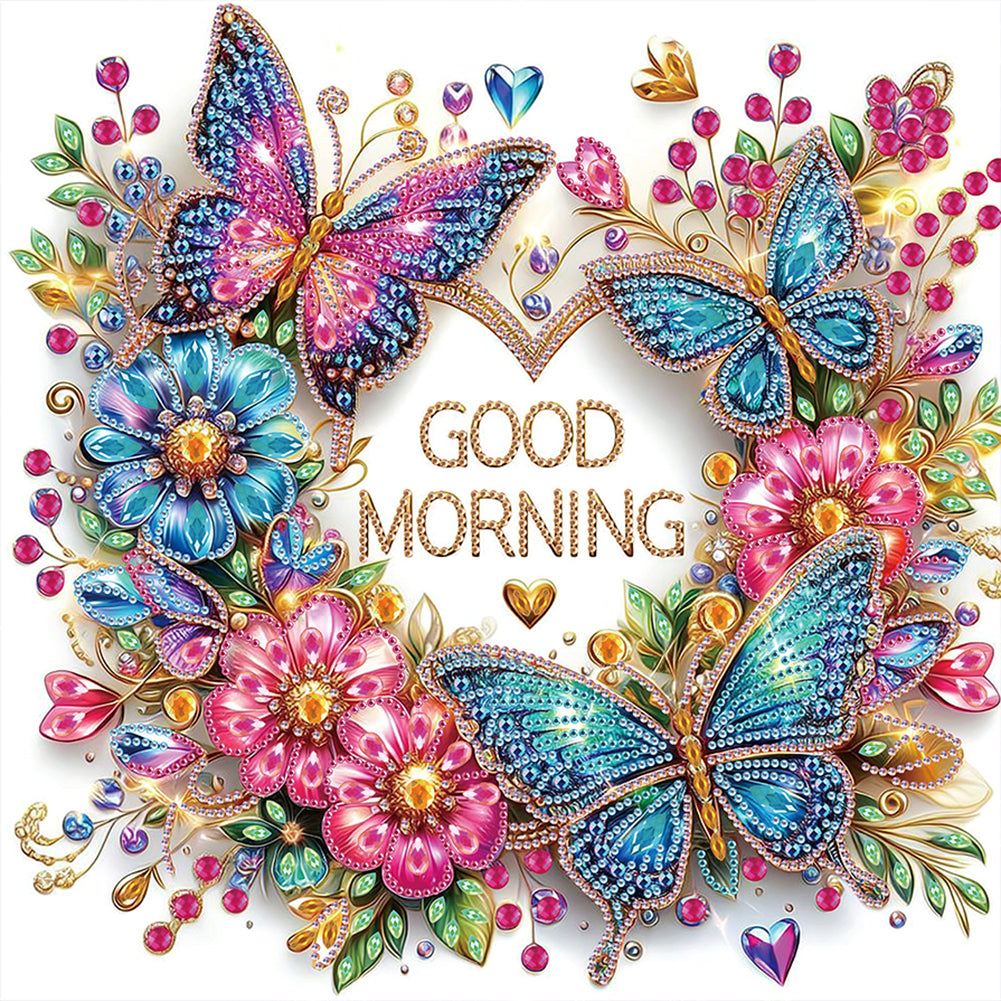 Diamond Painting - Partial Special Shaped - Good morning and good night dreamy butterflies (40*40CM)