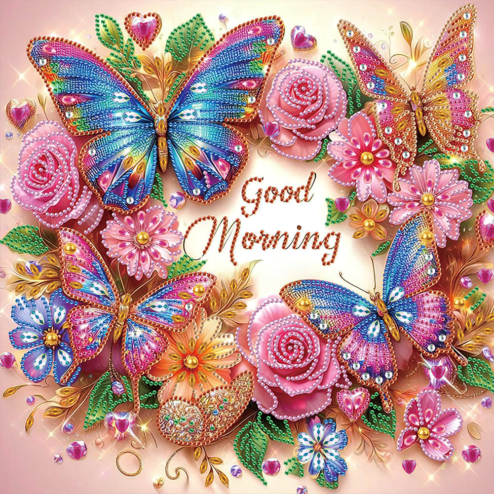 Diamond Painting - Partial Special Shaped - Good morning and good night dreamy butterflies (40*40CM)