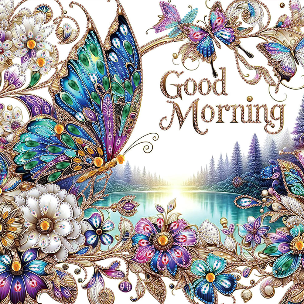 Diamond Painting - Partial Special Shaped - Good morning and good night dreamy butterflies (40*40CM)